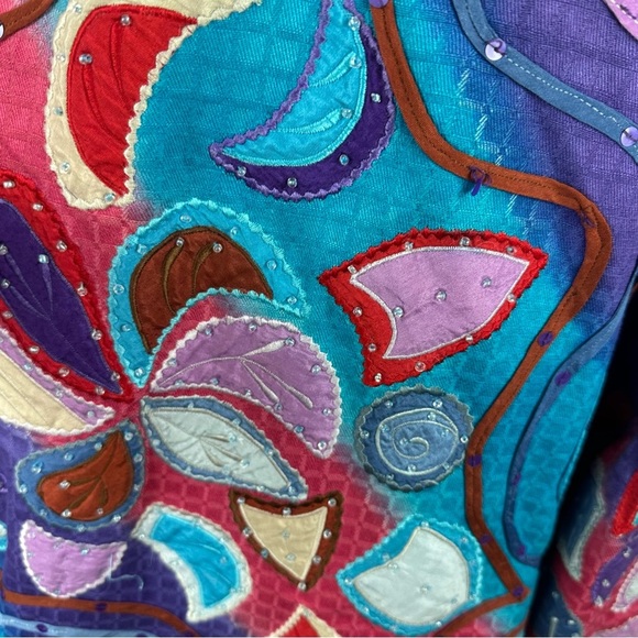 vintage quilted cotton jacket made in india colorful geometric sz XL sequins - Picture 5 of 9